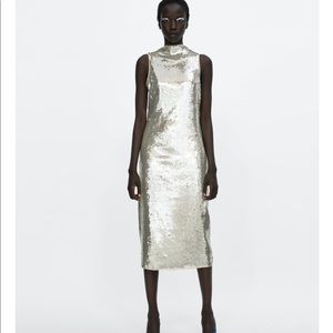ZARA Silver Sequins Dress Small New Tags